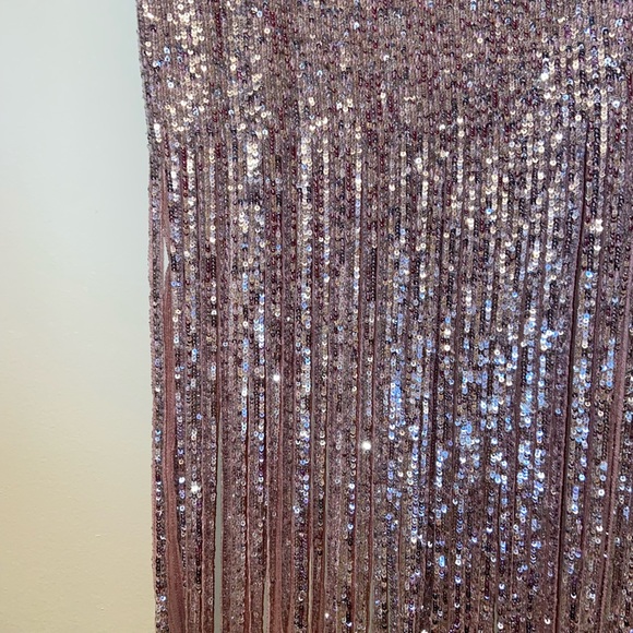 Aqua Sequined Fringed Hem Gown - Picture 3 of 7